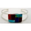 Rectangular Stone Mosaic Silver Bracelet - Mexico