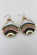 Green Multi-Color Beaded Striped Circle Earrings