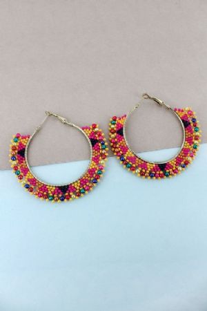 CMulti-Color Seed Bead Hoop Earrings - Click To Enlarge