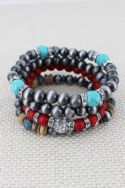 SILVER NAVAJO PEARL AND CORAL BEAD BRACELET SET