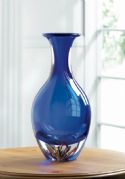 BLUE ART GLASS BOTTLENECK VASE